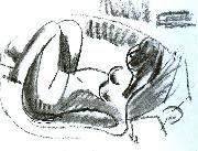 Ernst Ludwig Kirchner Reclining nude in a bathtub with pulled on legs - black chalk France oil painting artist